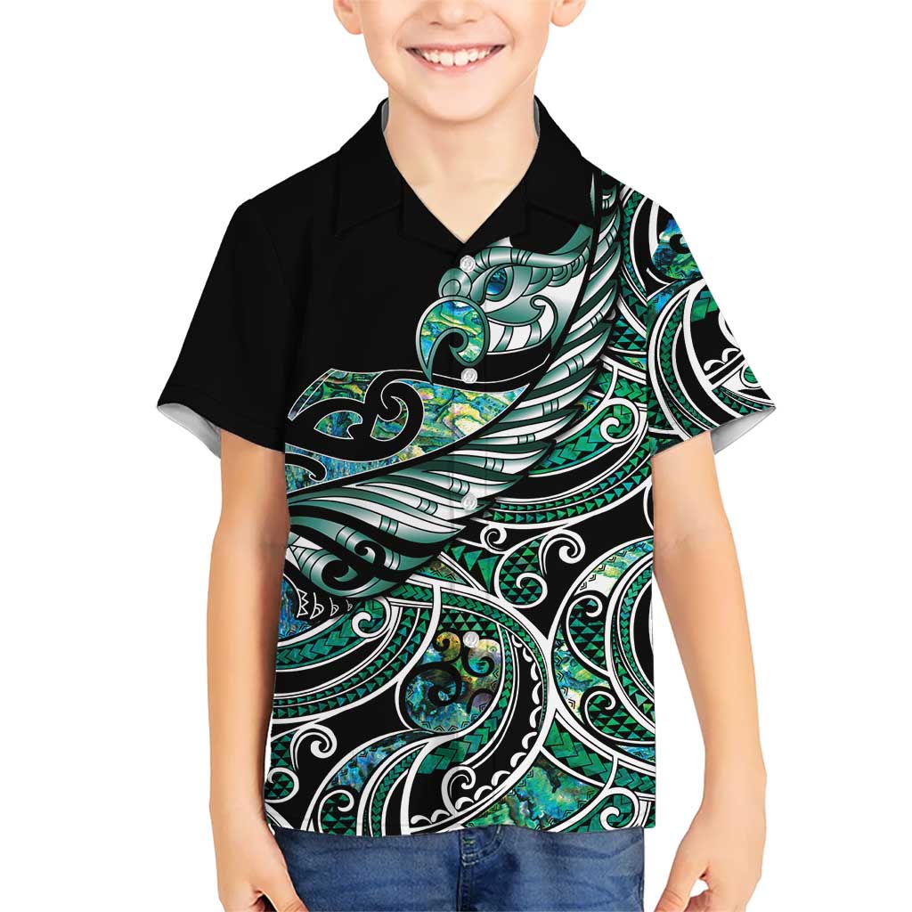Maori Matariki - Manaia Kid Hawaiian Shirt Emerald Paua Shell LT7 Kid Green - Polynesian Pride