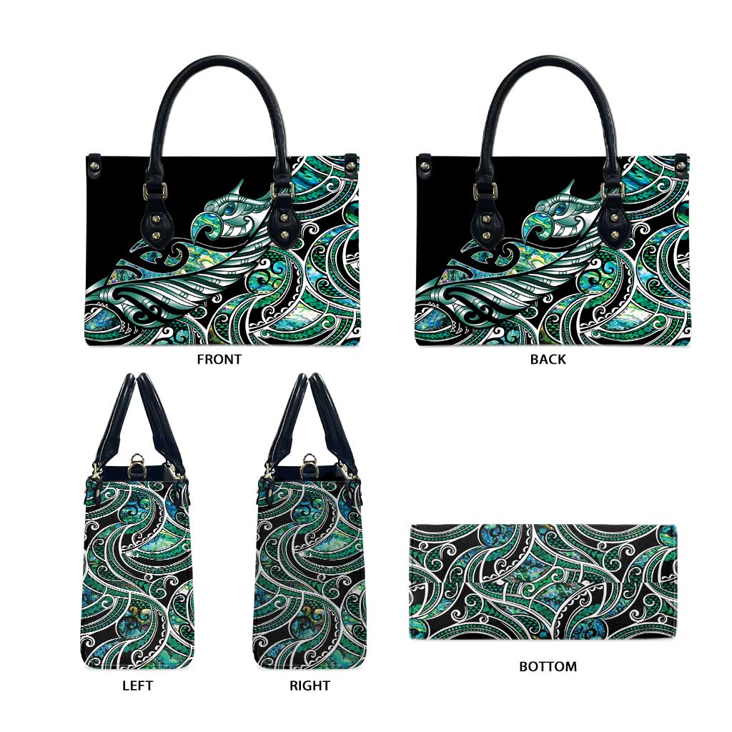 Maori Matariki - Manaia Leather Bag Emerald Paua Shell LT7 - Polynesian Pride