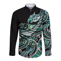 Maori Matariki - Manaia Long Sleeve Button Shirt Emerald Paua Shell LT7 Unisex Green - Polynesian Pride