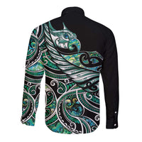 Maori Matariki - Manaia Long Sleeve Button Shirt Emerald Paua Shell LT7 - Polynesian Pride