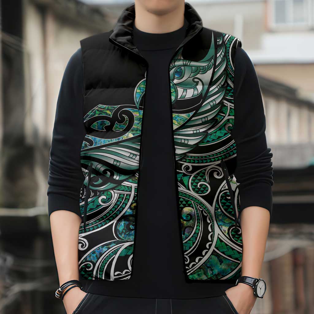 Maori Matariki - Manaia Sleeveless Puffer Jacket Emerald Paua Shell LT7 - Polynesian Pride