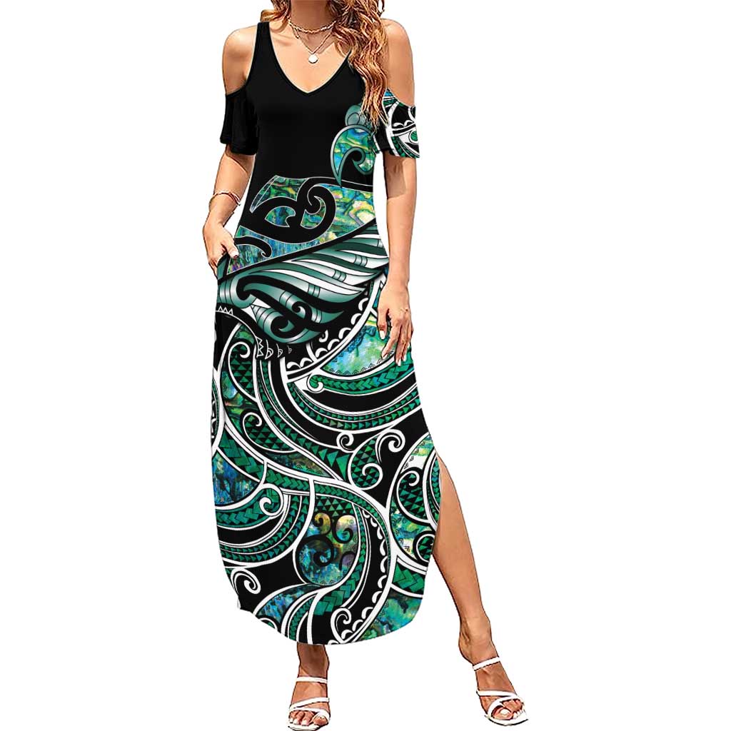Maori Matariki - Manaia Summer Maxi Dress Emerald Paua Shell LT7 Women Green - Polynesian Pride