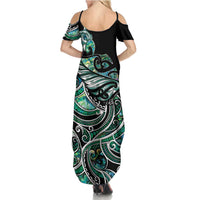 Maori Matariki - Manaia Summer Maxi Dress Emerald Paua Shell LT7 - Polynesian Pride