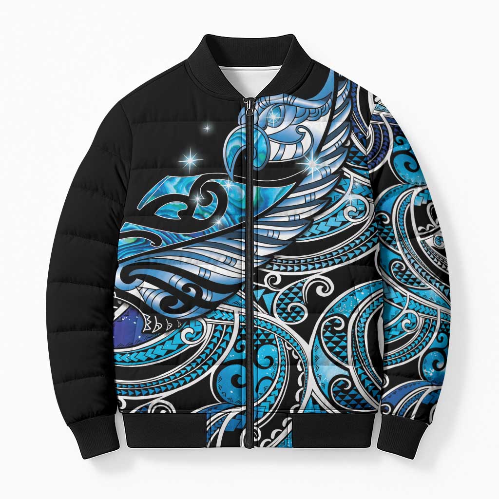 Maori Matariki - Manaia Bomber Puffer Jacket Galaxy Blue Paua Shell LT7 Unisex Blue - Polynesian Pride