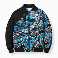 Maori Matariki - Manaia Bomber Puffer Jacket Galaxy Blue Paua Shell LT7 Unisex Blue - Polynesian Pride