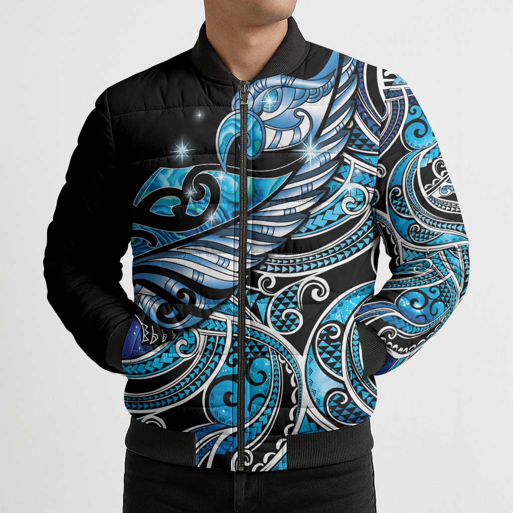 Maori Matariki - Manaia Bomber Puffer Jacket Galaxy Blue Paua Shell LT7 - Polynesian Pride