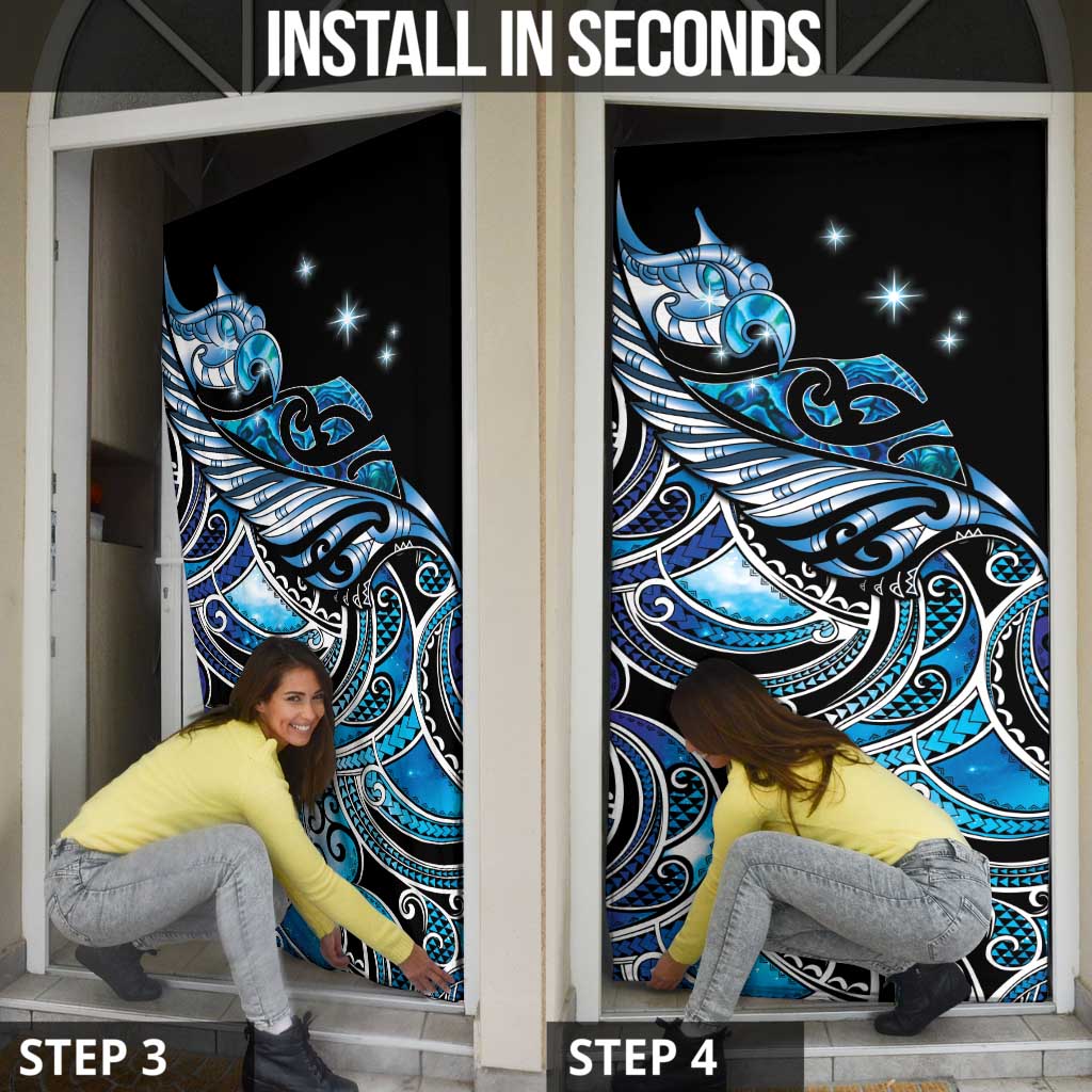 Maori Matariki - Manaia Door Cover Galaxy Blue Paua Shell LT7 - Polynesian Pride