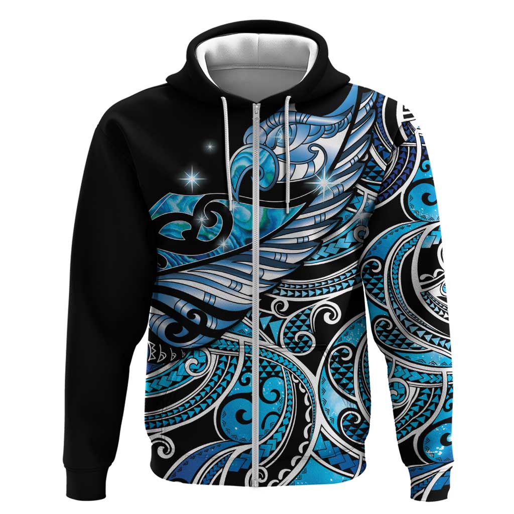 Maori Matariki - Manaia Hoodie Galaxy Blue Paua Shell LT7 Zip Hoodie Blue - Polynesian Pride