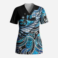 Maori Matariki - Manaia Scrub Top Galaxy Blue Paua Shell LT7 Adult Blue - Polynesian Pride