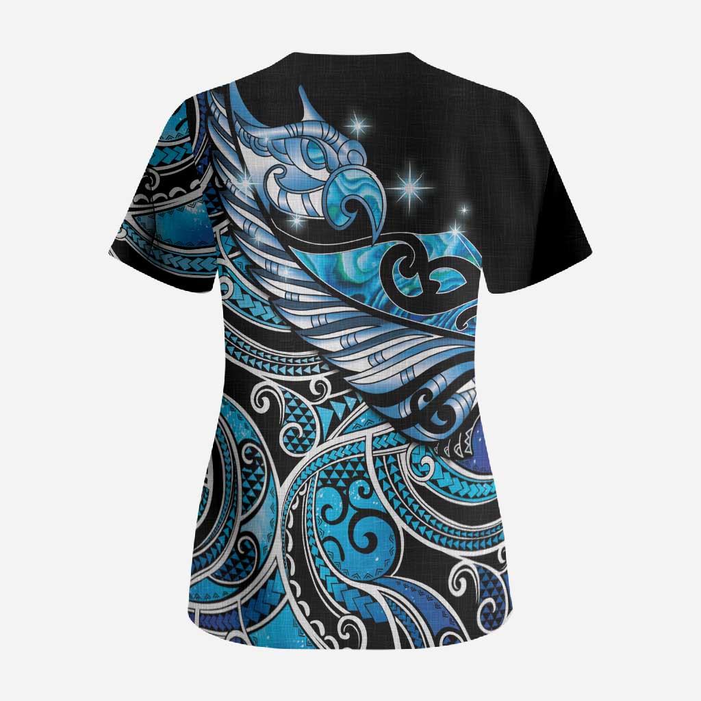 Maori Matariki - Manaia Scrub Top Galaxy Blue Paua Shell LT7 - Polynesian Pride