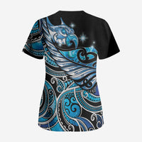 Maori Matariki - Manaia Scrub Top Galaxy Blue Paua Shell LT7 - Polynesian Pride