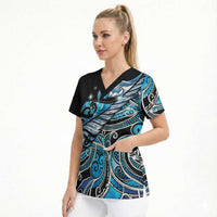 Maori Matariki - Manaia Scrub Top Galaxy Blue Paua Shell LT7 - Polynesian Pride