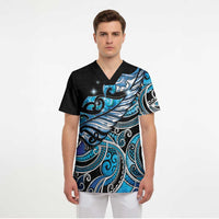 Maori Matariki - Manaia Scrub Top Galaxy Blue Paua Shell LT7 - Polynesian Pride