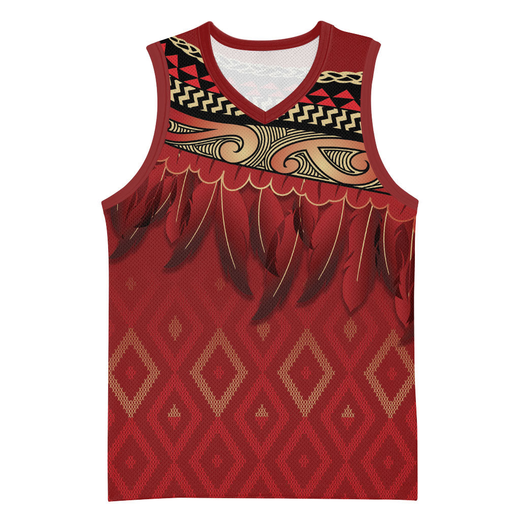 Aotearoa Maori Waikato Tainui Iwi Basketball Jersey Korowai Tukutuku Kaokao Motifs LT7 Unisex Red - Polynesian Pride