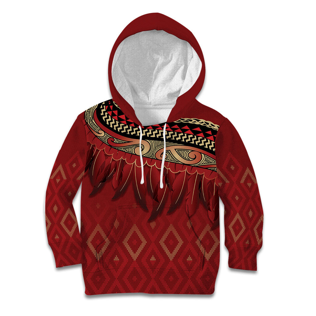 Aotearoa Maori Waikato Tainui Iwi Kid Hoodie Korowai Tukutuku Kaokao Motifs LT7 Hoodie Red - Polynesian Pride