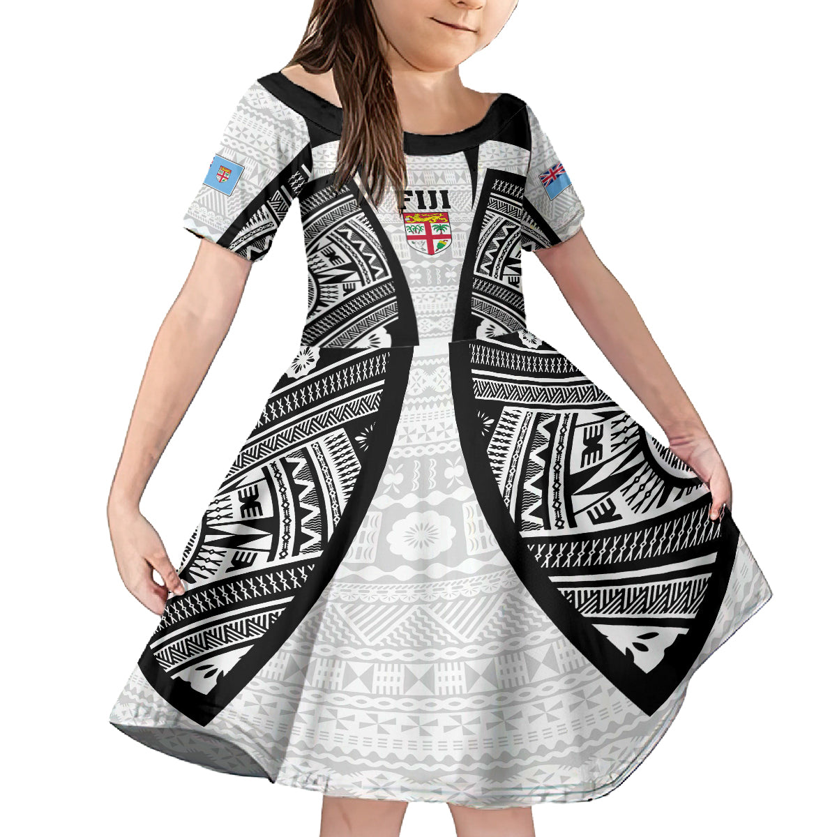 Personalised Fiji Rugby Kid Short Sleeve Dress 2023 World Cup History Makers - White Ver LT7 KID White - Polynesian Pride