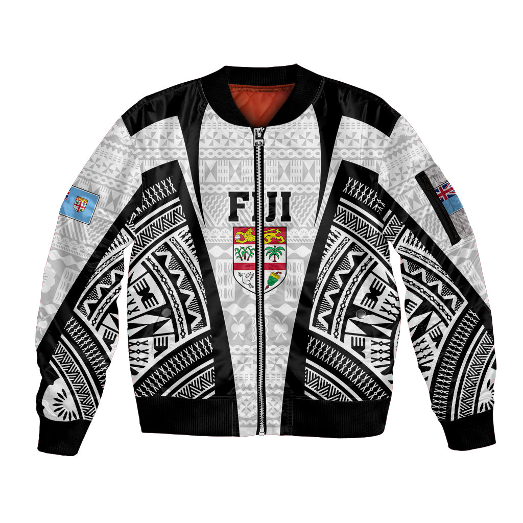 Personalised Fiji Rugby Sleeve Zip Bomber Jacket 2023 World Cup History Makers - White Ver LT7 Unisex White - Polynesian Pride