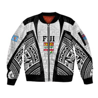 Personalised Fiji Rugby Sleeve Zip Bomber Jacket 2023 World Cup History Makers - White Ver LT7 Unisex White - Polynesian Pride