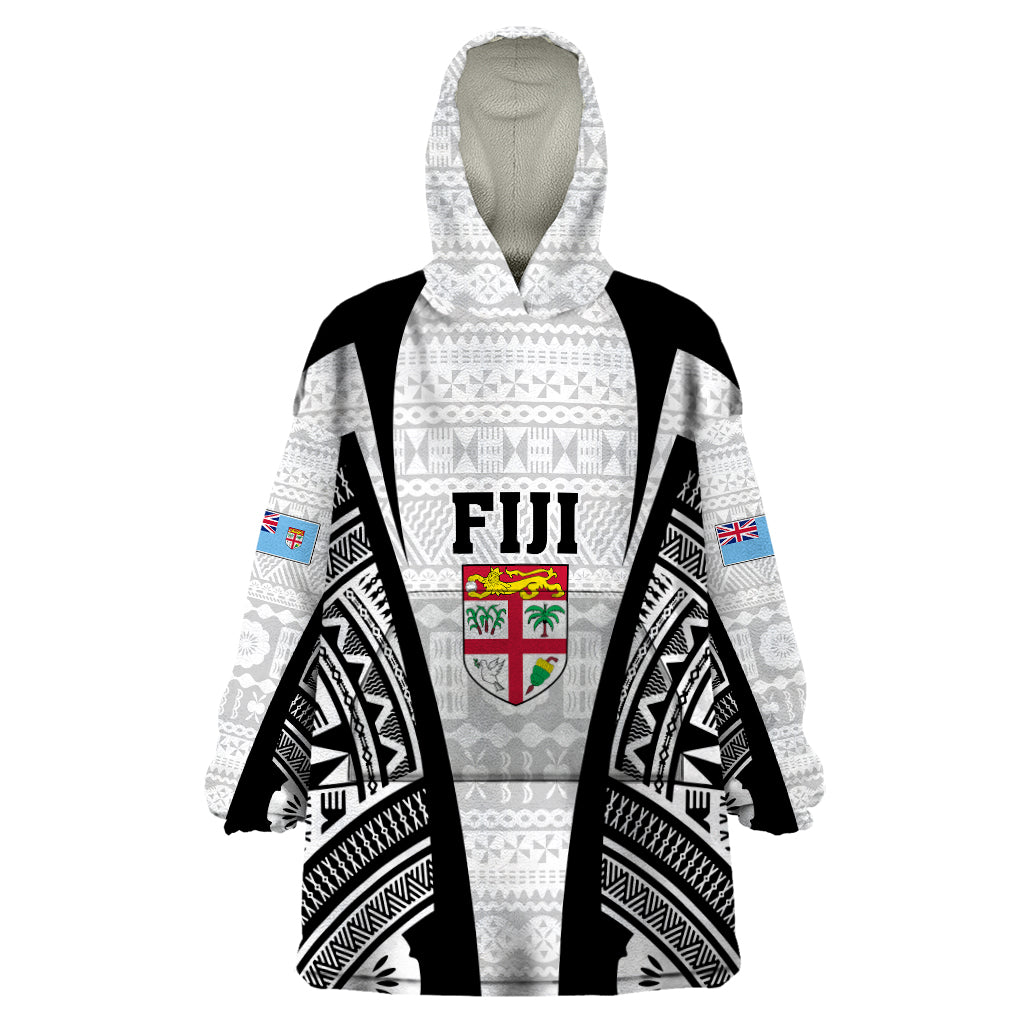 Personalised Fiji Rugby Wearable Blanket Hoodie 2023 World Cup History Makers - White Ver LT7 One Size White - Polynesian Pride