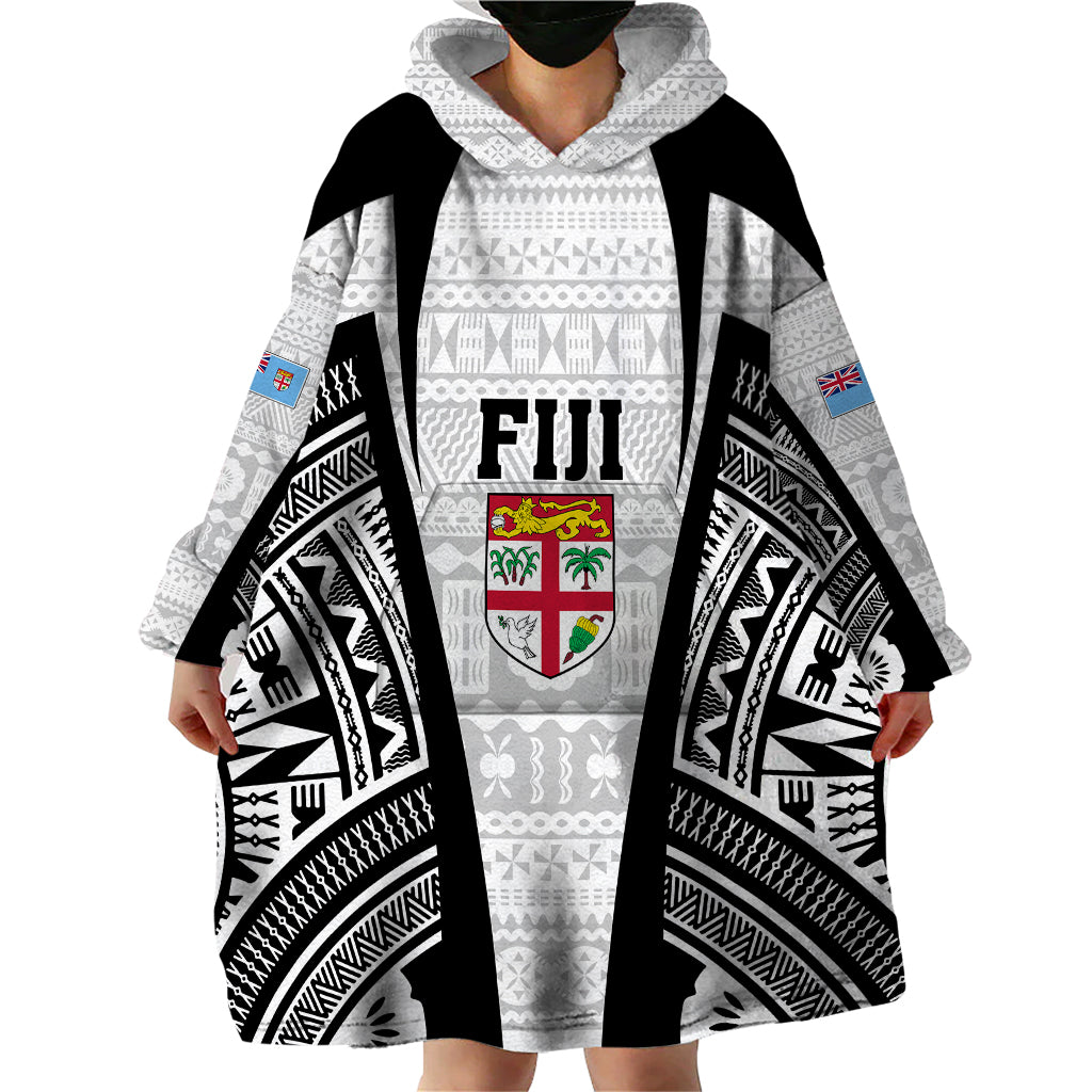 Personalised Fiji Rugby Wearable Blanket Hoodie 2023 World Cup History Makers - White Ver LT7 - Polynesian Pride