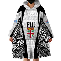 Personalised Fiji Rugby Wearable Blanket Hoodie 2023 World Cup History Makers - White Ver LT7 - Polynesian Pride