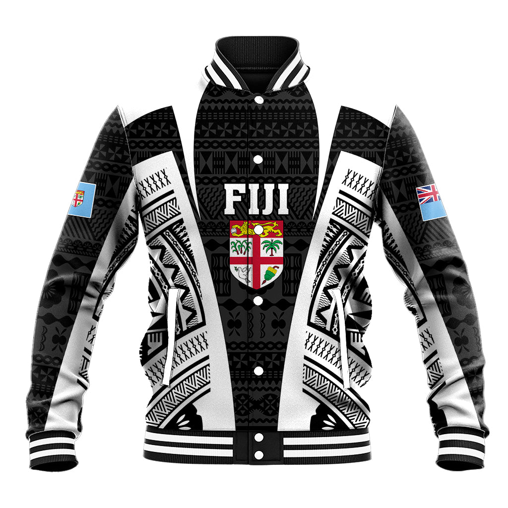 Personalised Fiji Rugby Baseball Jacket 2023 World Cup History Makers - Black Ver LT7 Unisex Black - Polynesian Pride