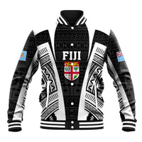 Personalised Fiji Rugby Baseball Jacket 2023 World Cup History Makers - Black Ver LT7 Unisex Black - Polynesian Pride