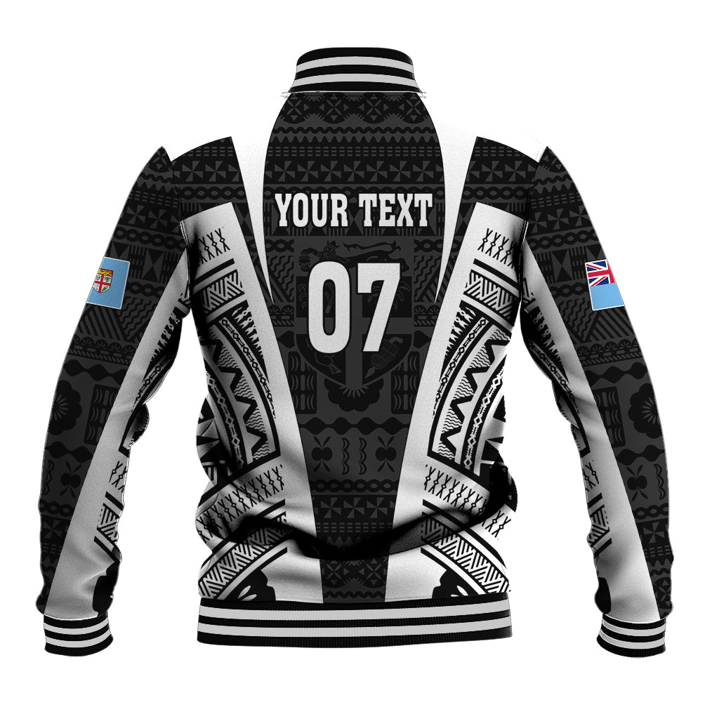 Personalised Fiji Rugby Baseball Jacket 2023 World Cup History Makers - Black Ver LT7 - Polynesian Pride