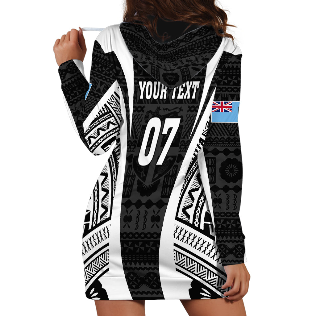 Personalised Fiji Rugby Hoodie Dress 2023 World Cup History Makers - Black Ver LT7 - Polynesian Pride