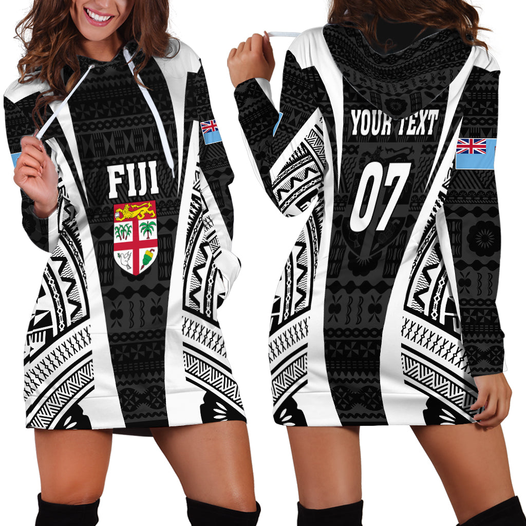Personalised Fiji Rugby Hoodie Dress 2023 World Cup History Makers - Black Ver LT7 - Polynesian Pride