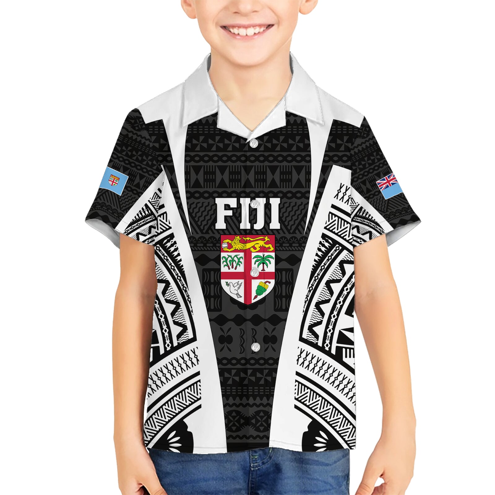 Personalised Fiji Rugby Kid Hawaiian Shirt 2023 World Cup History Makers - Black Ver LT7 Kid Black - Polynesian Pride