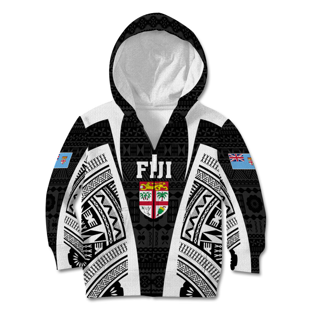 Personalised Fiji Rugby Kid Hoodie 2023 World Cup History Makers - Black Ver LT7 Zip Hoodie Black - Polynesian Pride