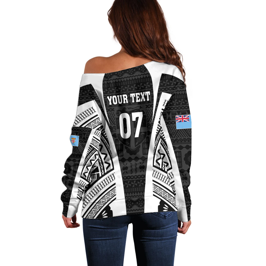 Personalised Fiji Rugby Off Shoulder Sweater 2023 World Cup History Makers - Black Ver LT7 - Polynesian Pride