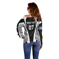Personalised Fiji Rugby Off Shoulder Sweater 2023 World Cup History Makers - Black Ver LT7 - Polynesian Pride