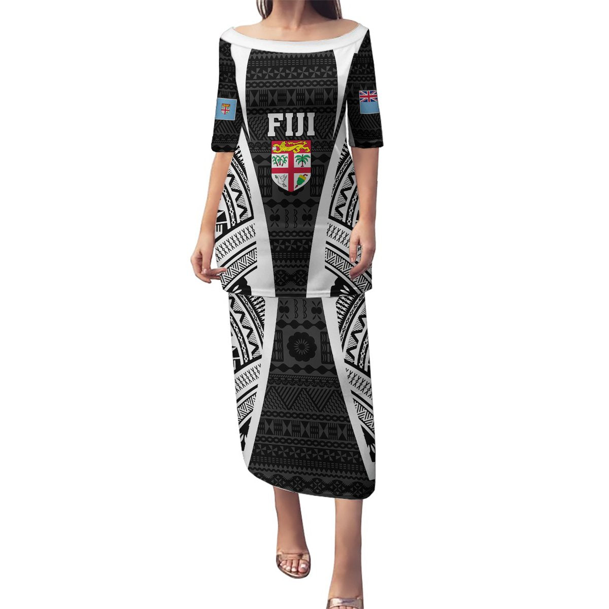 Personalised Fiji Rugby Puletasi 2023 World Cup History Makers - Black Ver LT7 Long Dress Black - Polynesian Pride