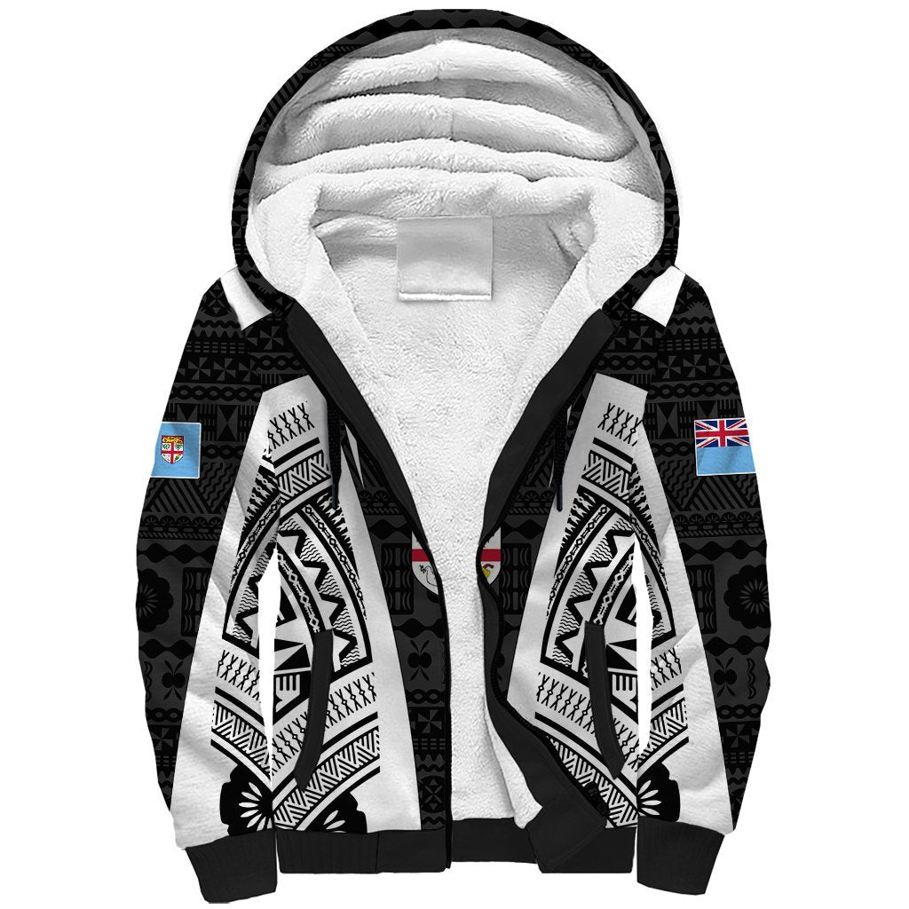 Personalised Fiji Rugby Sherpa Hoodie 2023 World Cup History Makers - Black Ver LT7 Unisex Black - Polynesian Pride