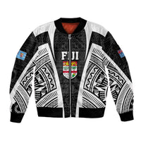 Personalised Fiji Rugby Sleeve Zip Bomber Jacket 2023 World Cup History Makers - Black Ver LT7 Unisex Black - Polynesian Pride