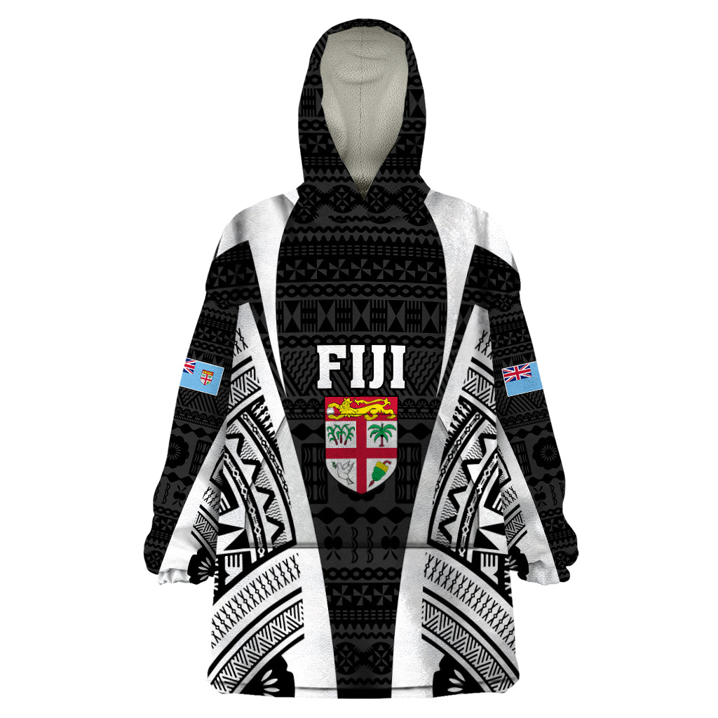 Personalised Fiji Rugby Wearable Blanket Hoodie 2023 World Cup History Makers - Black Ver LT7 One Size Black - Polynesian Pride