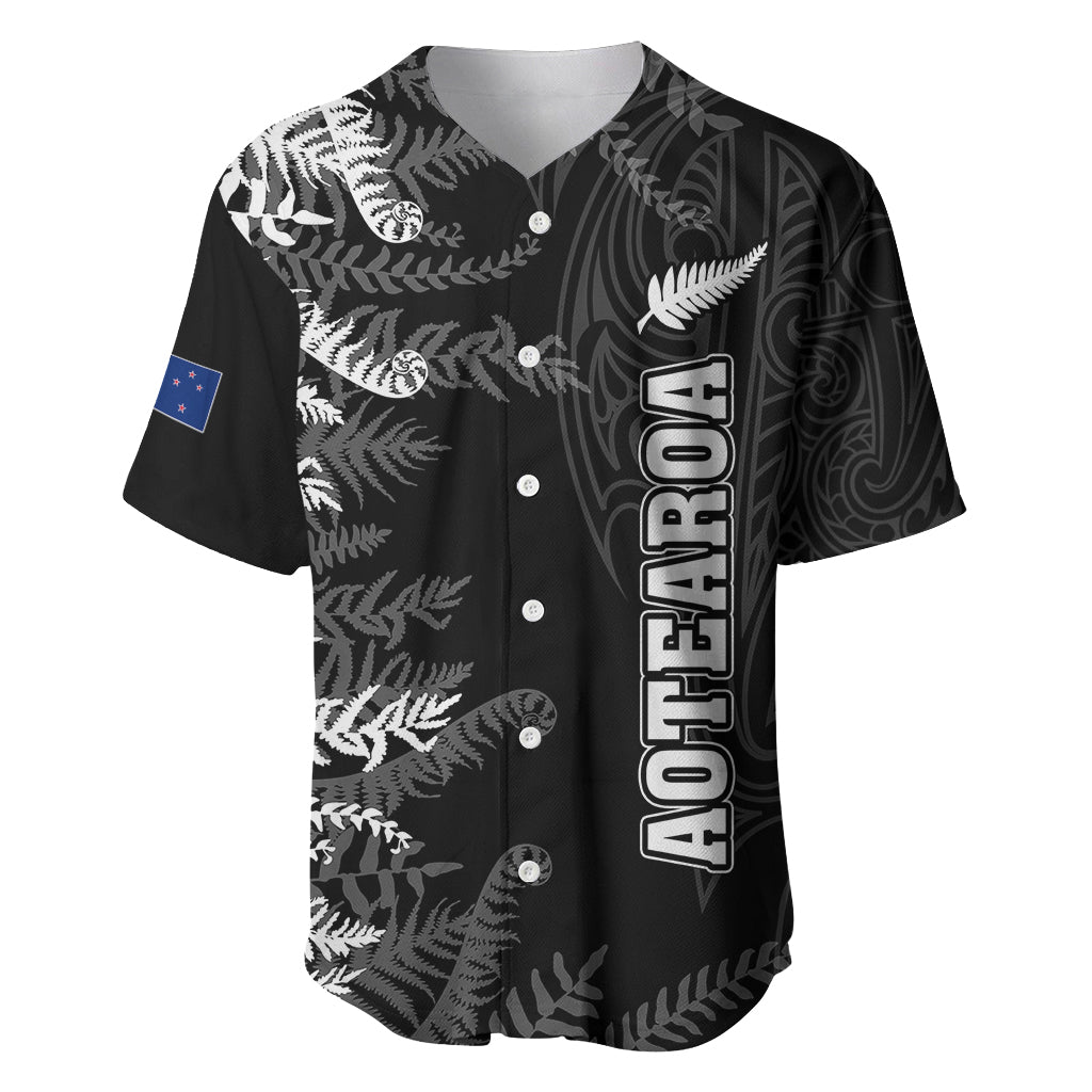 Personalised New Zealand Rugby Baseball Jersey Silver Fern Basic 2023 World Cup LT7 Black - Polynesian Pride
