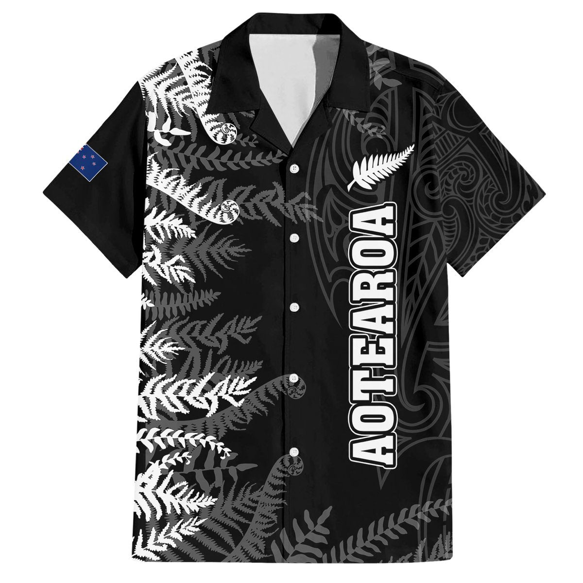 Personalised New Zealand Rugby Hawaiian Shirt Silver Fern Basic 2023 World Cup LT7 Black - Polynesian Pride