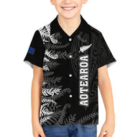 Personalised New Zealand Rugby Kid Hawaiian Shirt Silver Fern Basic 2023 World Cup LT7 Kid Black - Polynesian Pride