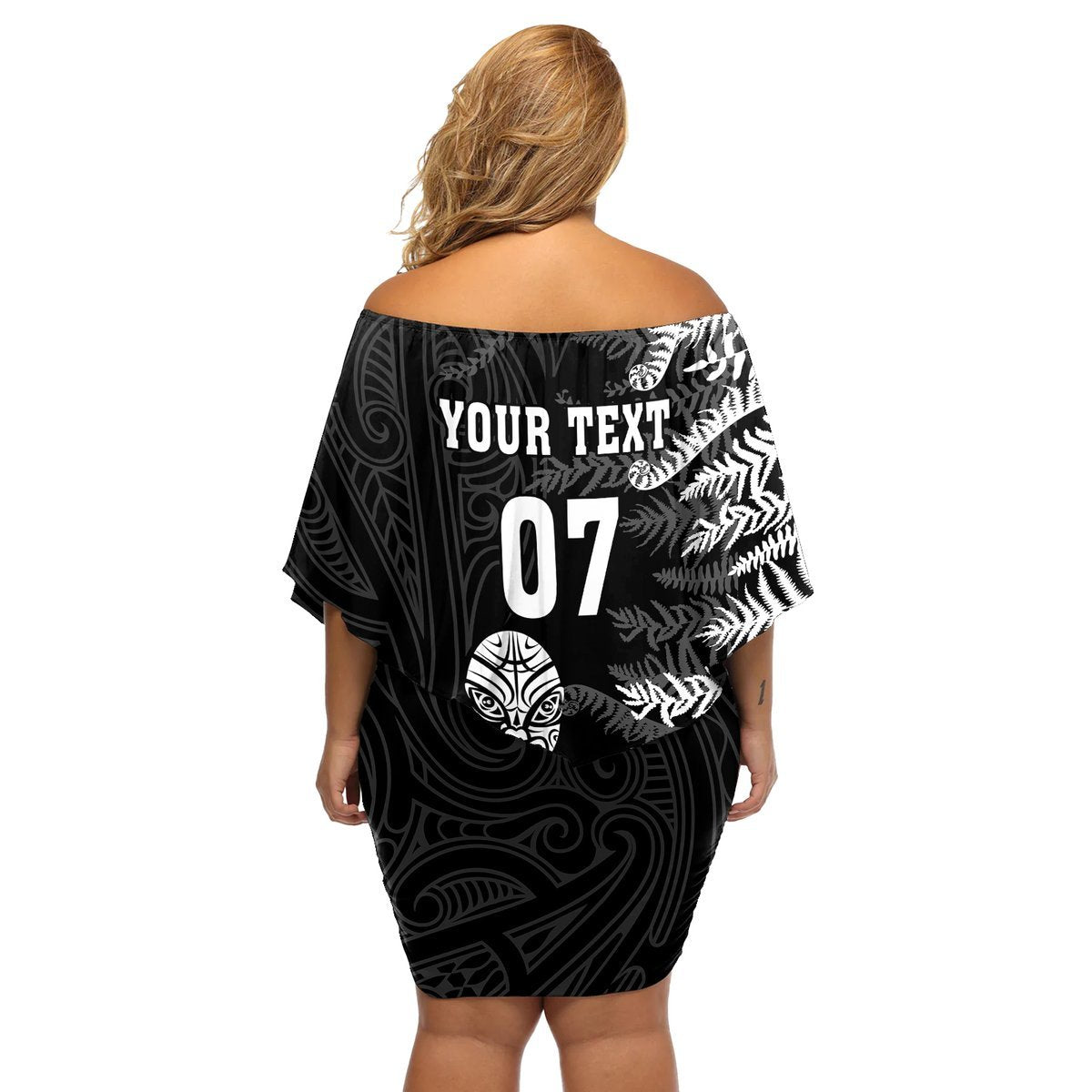 Personalised New Zealand Rugby Off Shoulder Short Dress Silver Fern Basic 2023 World Cup LT7 - Polynesian Pride