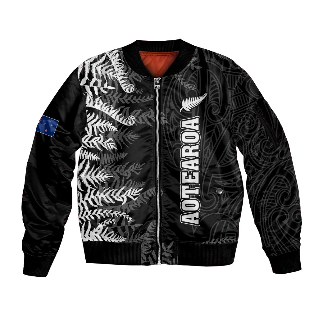 personalised-new-zealand-rugby-sleeve-zip-bomber-jacket-silver-fern-basic-2023-world-cup