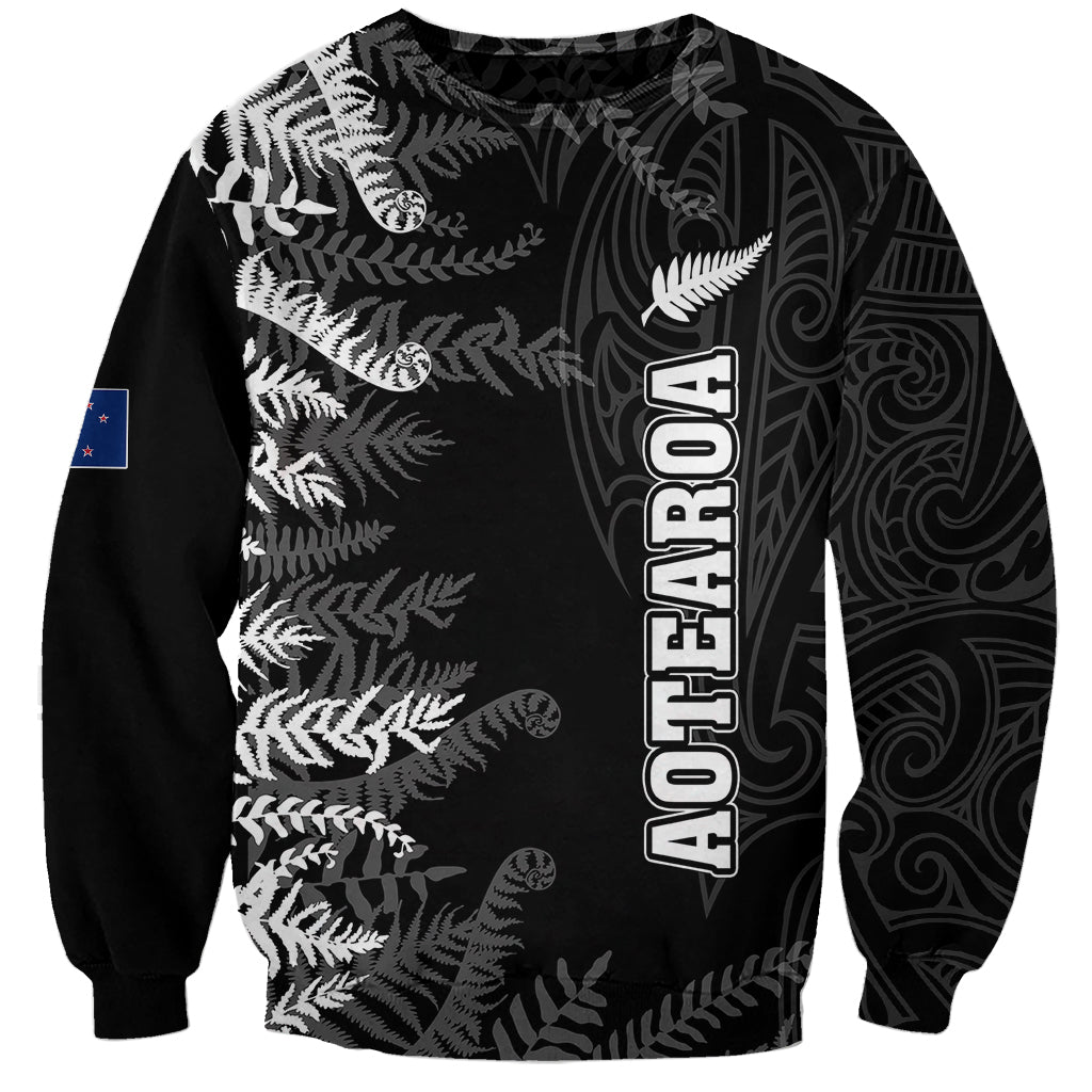 Personalised New Zealand Rugby Sweatshirt Silver Fern Basic 2023 World Cup LT7 Unisex Black - Polynesian Pride
