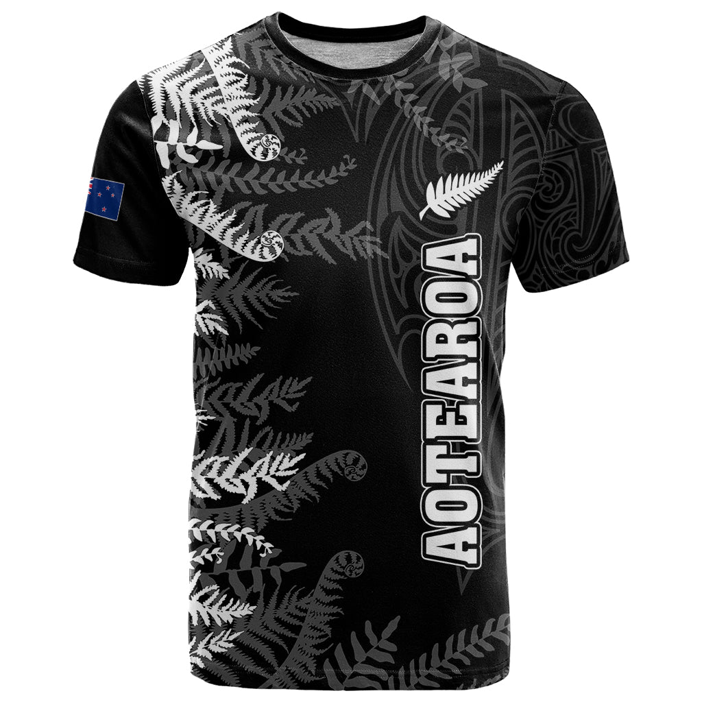 Personalised New Zealand Rugby T Shirt Silver Fern Basic 2023 World Cup LT7 Black - Polynesian Pride