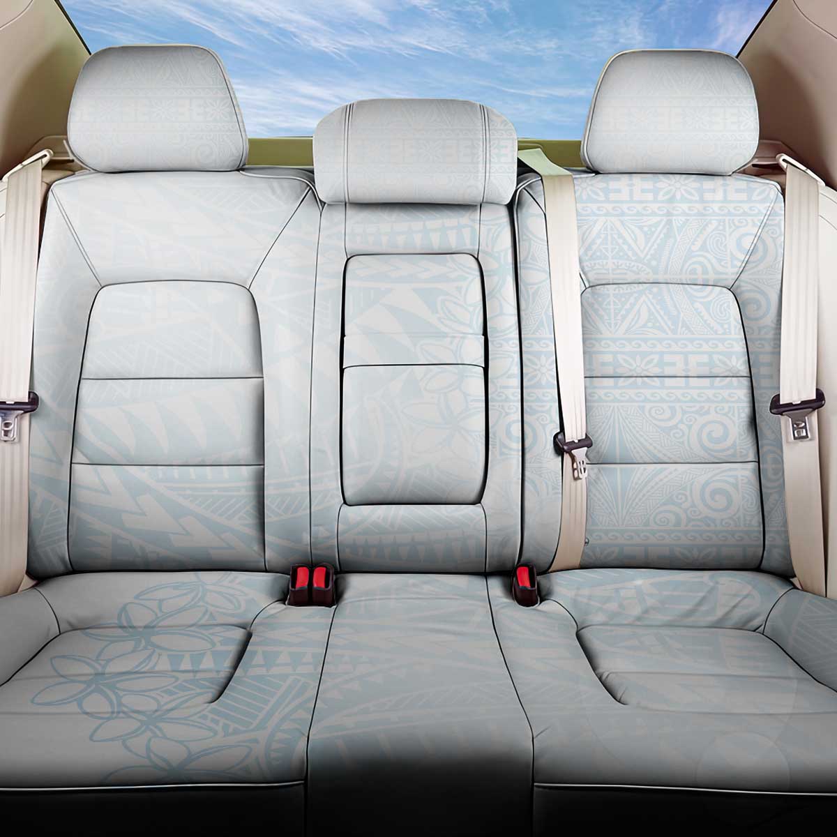 White Sunday Back Car Seat Cover Plumeria Tatau Mix Tapa LT7 One Size White - Polynesian Pride