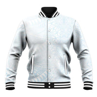 White Sunday Baseball Jacket Plumeria Tatau Mix Tapa LT7 Unisex White - Polynesian Pride