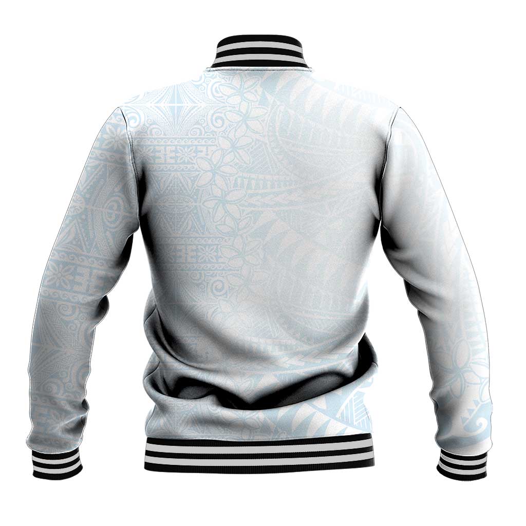 White Sunday Baseball Jacket Plumeria Tatau Mix Tapa LT7 - Polynesian Pride