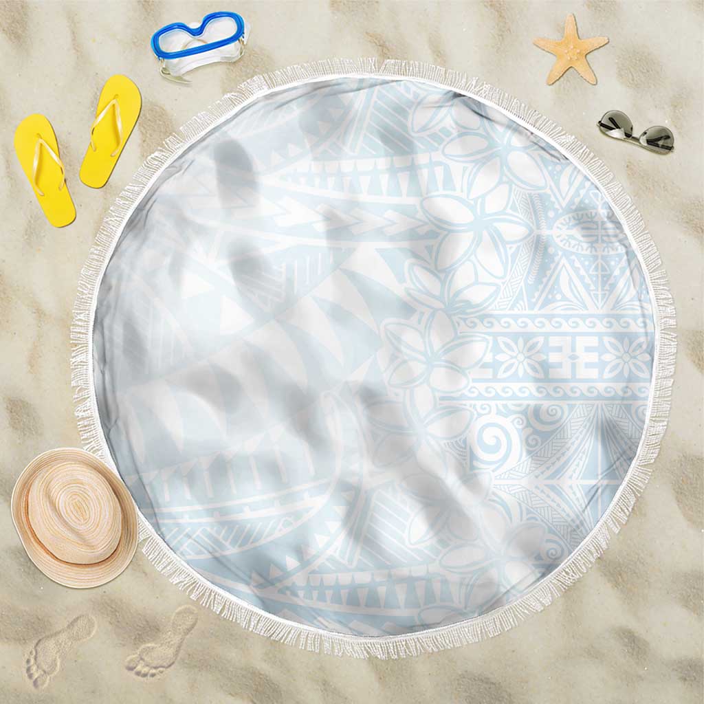 White Sunday Beach Blanket Plumeria Tatau Mix Tapa LT7 One Size 150cm White - Polynesian Pride