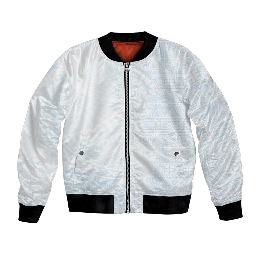 White Sunday Bomber Jacket Plumeria Tatau Mix Tapa LT7 Unisex White - Polynesian Pride